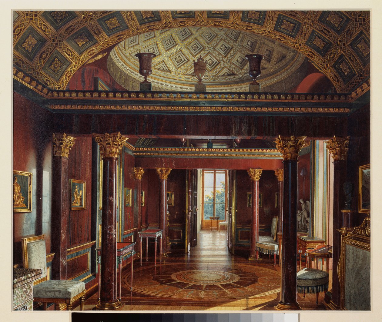 Místnost Achát (Achát) (nebo Jasper Cabinet), ve Velkém paláci Carkoye Selo. Dílo Luigiho Premazziho (1814-1891), akvarel na papíře od Luigi Premazzi