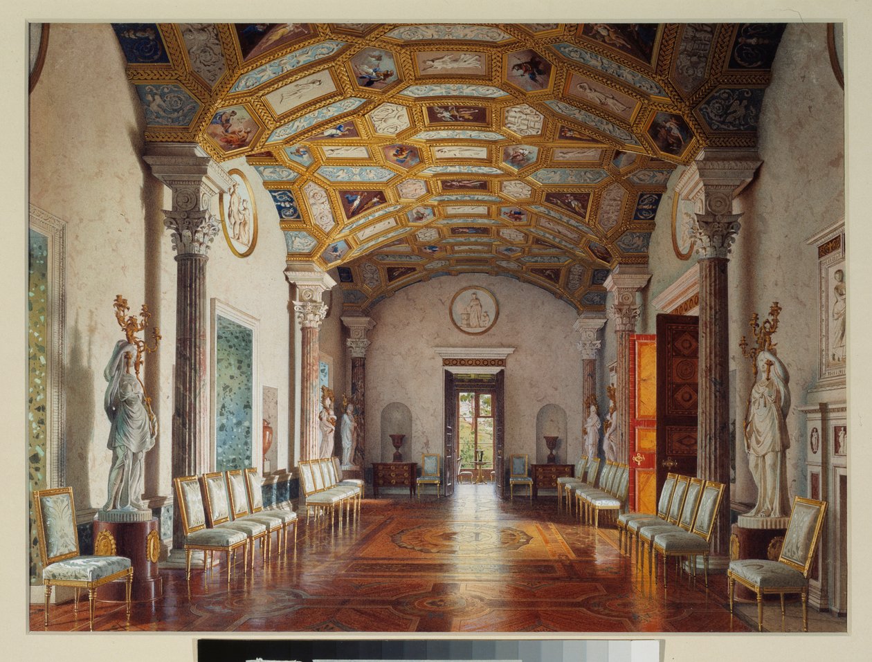 Velká síň achátu (agathe) ve velkém paláci Tsarkoye Selo. Dílo Luigiho Premazziho (1814-1891), akvarel na papíře od Luigi Premazzi