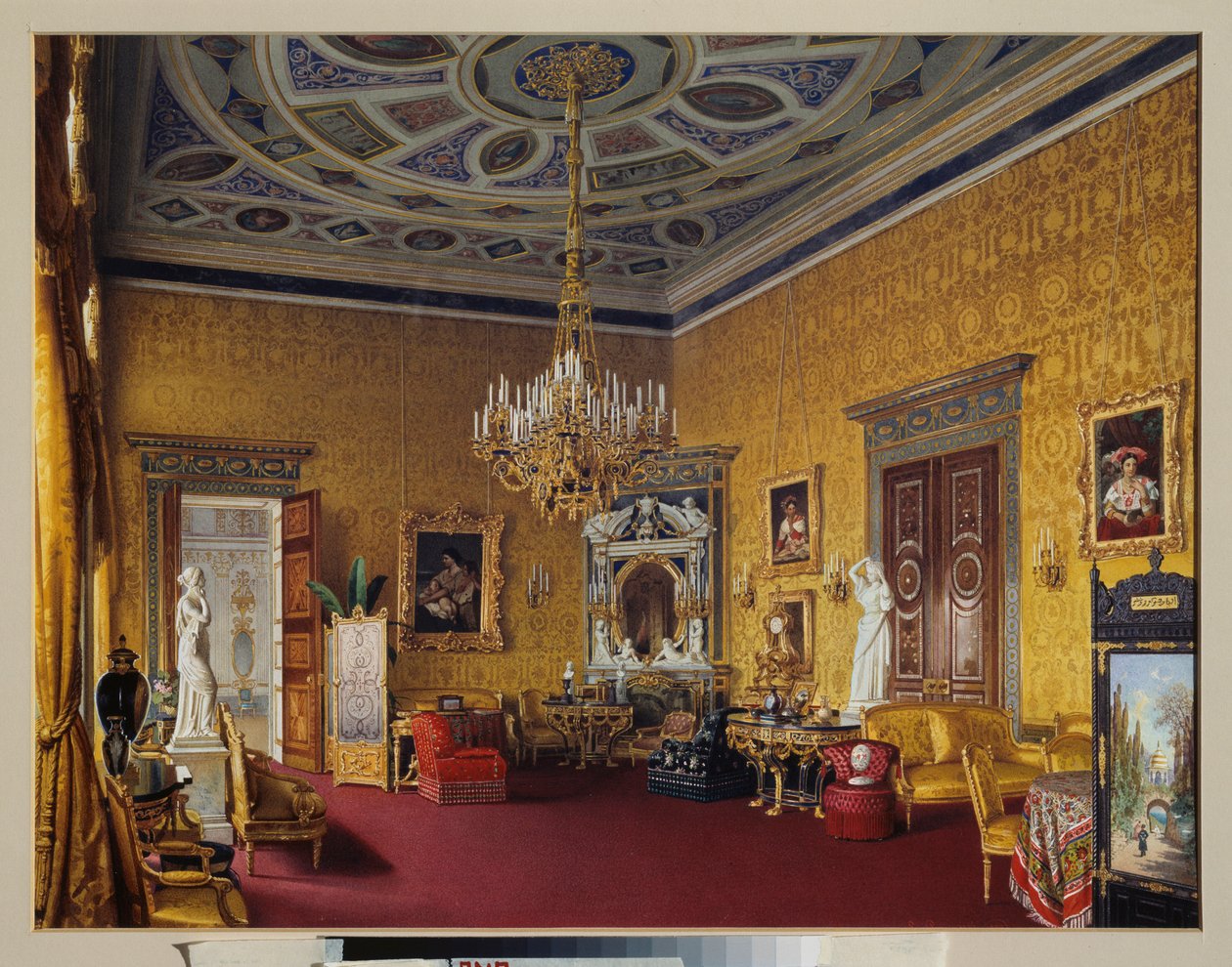 Lyonský sál (Žlutý kreslící sál) Velkého paláce Carkoye Selo (Rusko). Dílo Luigiho Premazziho (1814-1891), akvarel na papíře od Luigi Premazzi