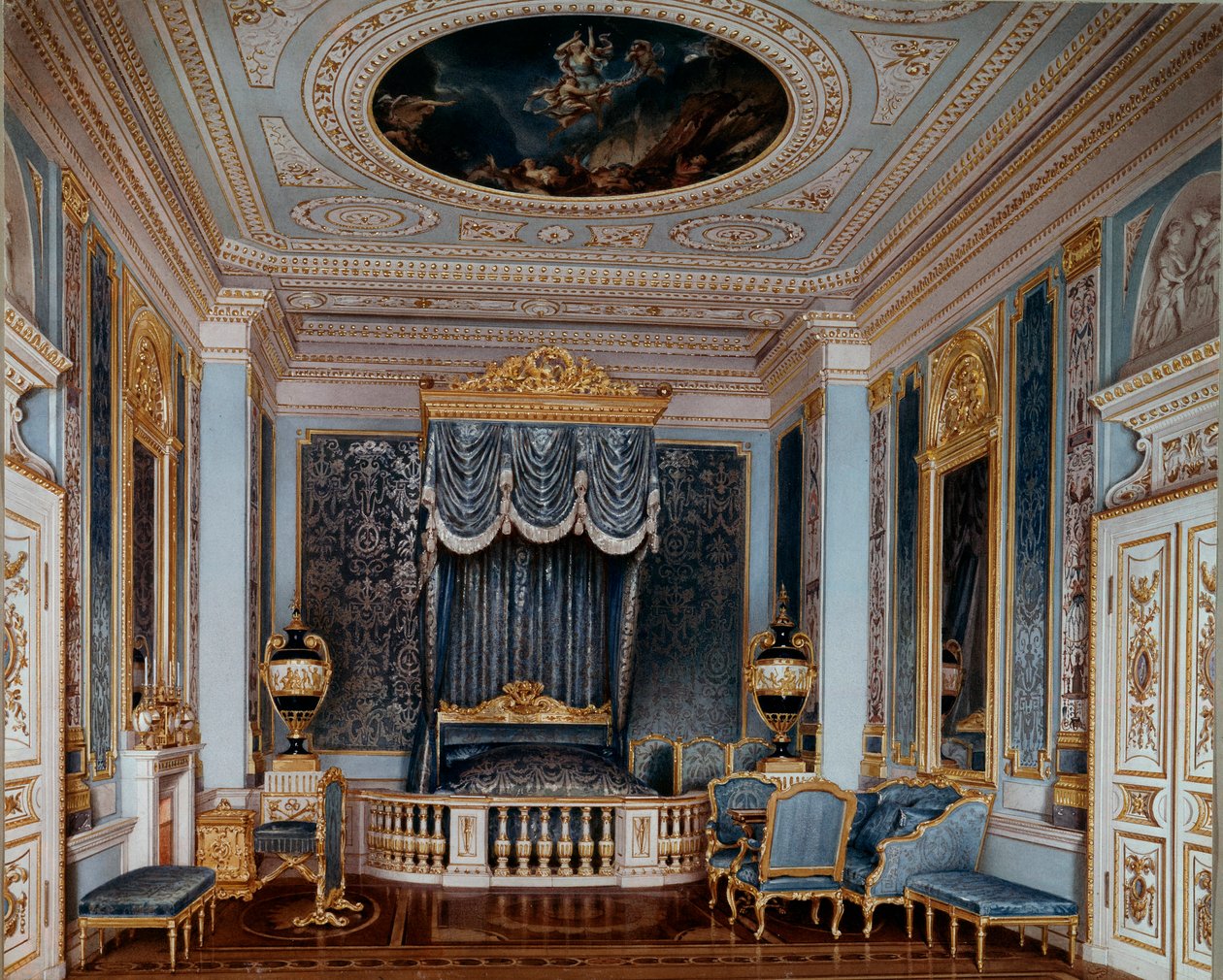 Pohled do ložnice cara Alexandra II. (1818-1881) v Gatčinském paláci Grafiky Luigiho Premazziho (Ludwiga Osipoviče) (1814-1891) 19. století Petrohrad, Ermitáž od Luigi Premazzi