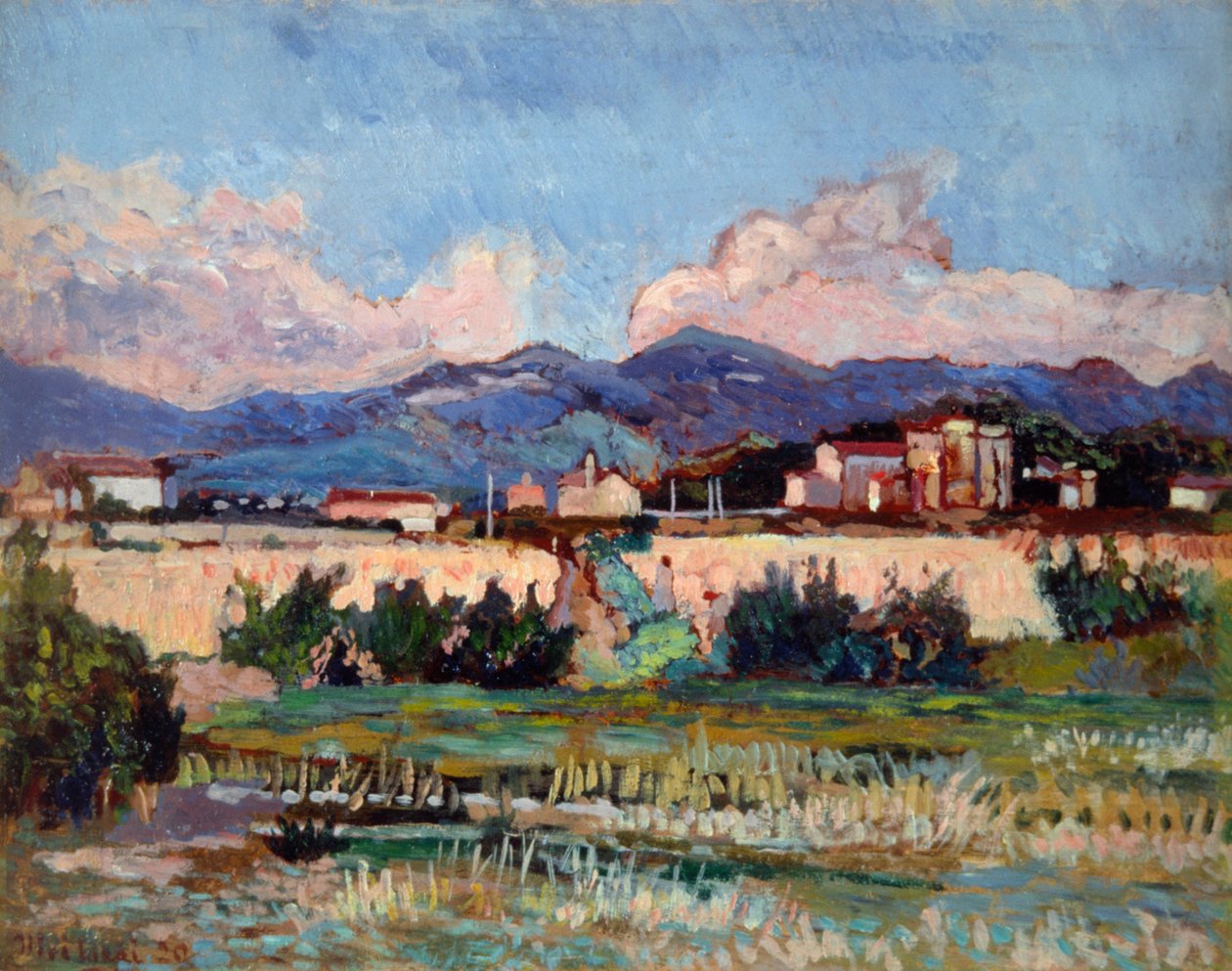 Domy a zahrady v Ardenze, Ulvi Liegi (1858-1939), olej na desce, 27x34 cm od Luigi Levi