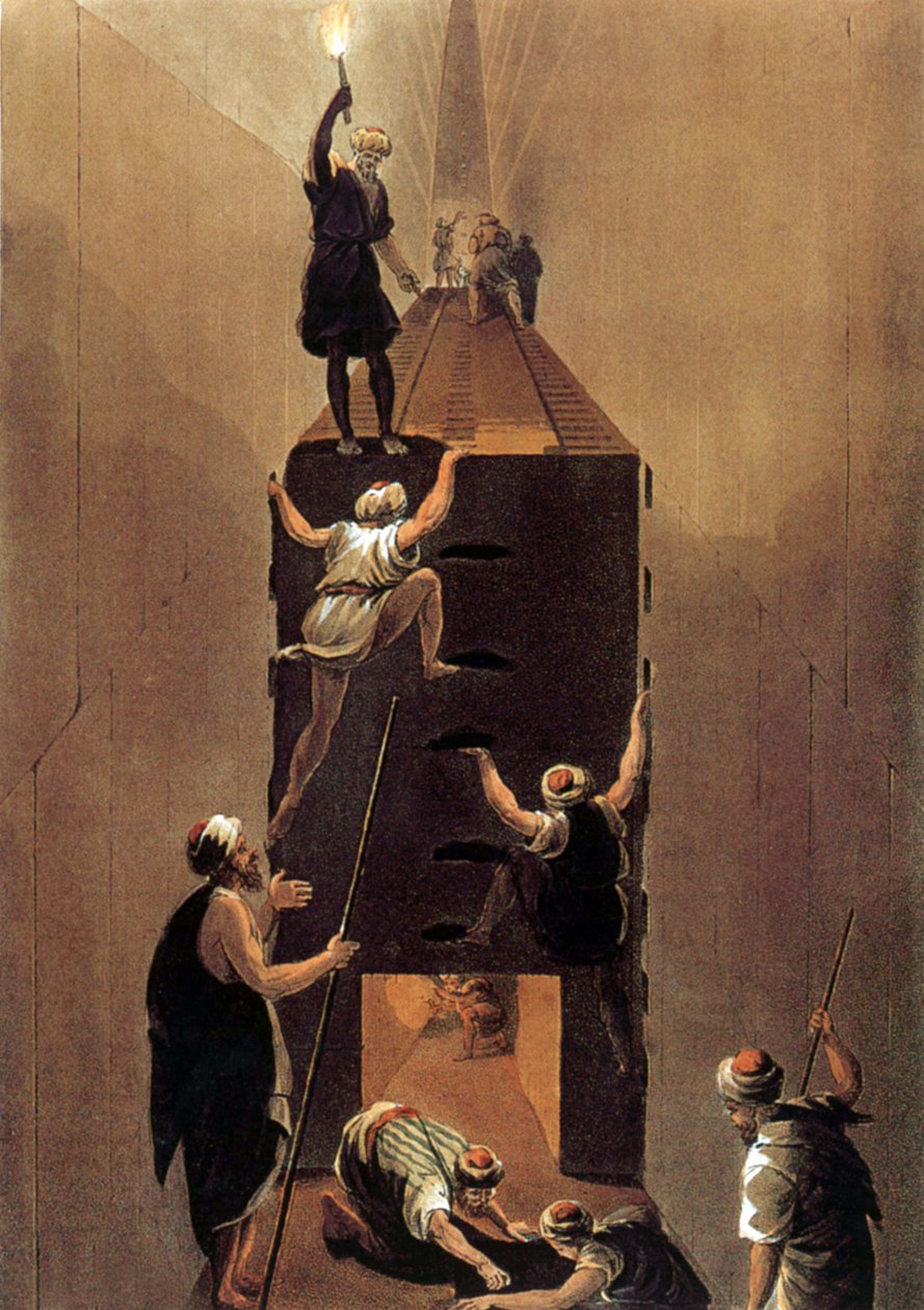 Pohled na chodbu ve velké pyramidě v Egyptě od Luigi (after) Mayer