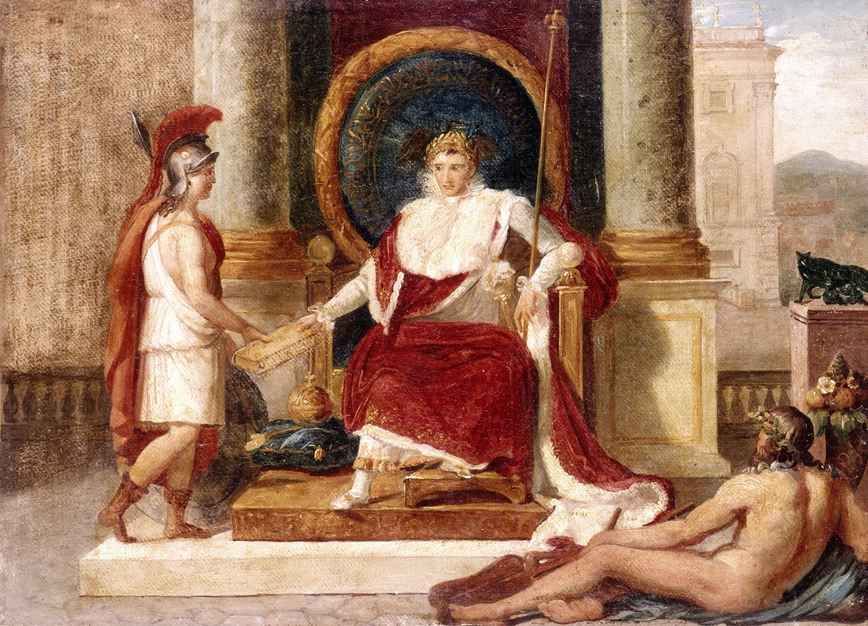 Napoleon předává kodex zákonů bohyni Římu od Luigi Agricola