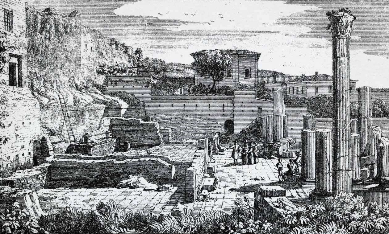 Ruiny Vespasiánova chrámu v Brescii, rytina Louis Basiletti (1780-1860), Itálie od Luigi Basiletti