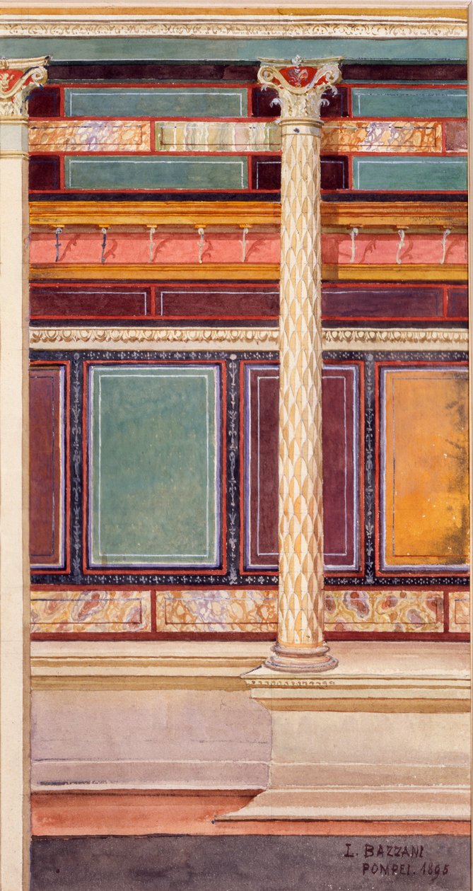 Freska v architektonickém stylu v krychli, Dům stříbrné svatby, Pompeje, 1897 od Luigi Bazzani