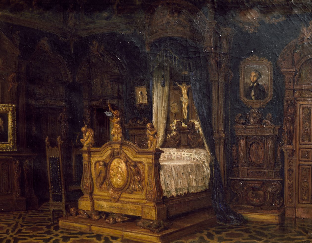 Interiér ložnice šlechtice Gian Giacomo Poldi Pezzoli, cca 1860 od Luigi Bisi