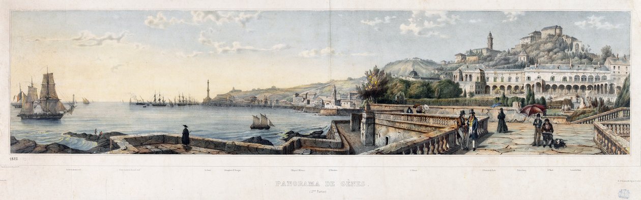 Panoramatický pohled na město Janov (litografie od Luigi Garibbo