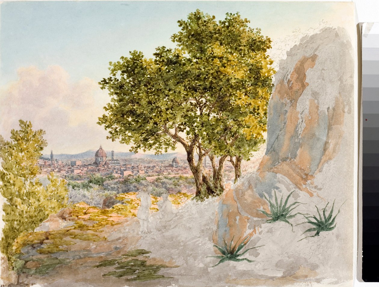 Panoramatický pohled na Florencii (kresba a akvarel, cca 1825) od Luigi Garibbo