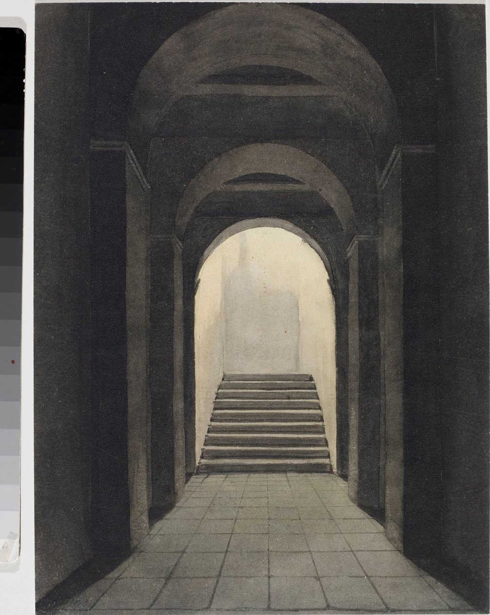 Perspektiva chodby v kapucínském klášteře v Janově (Akvarel, kolem roku 1825) od Luigi Garibbo