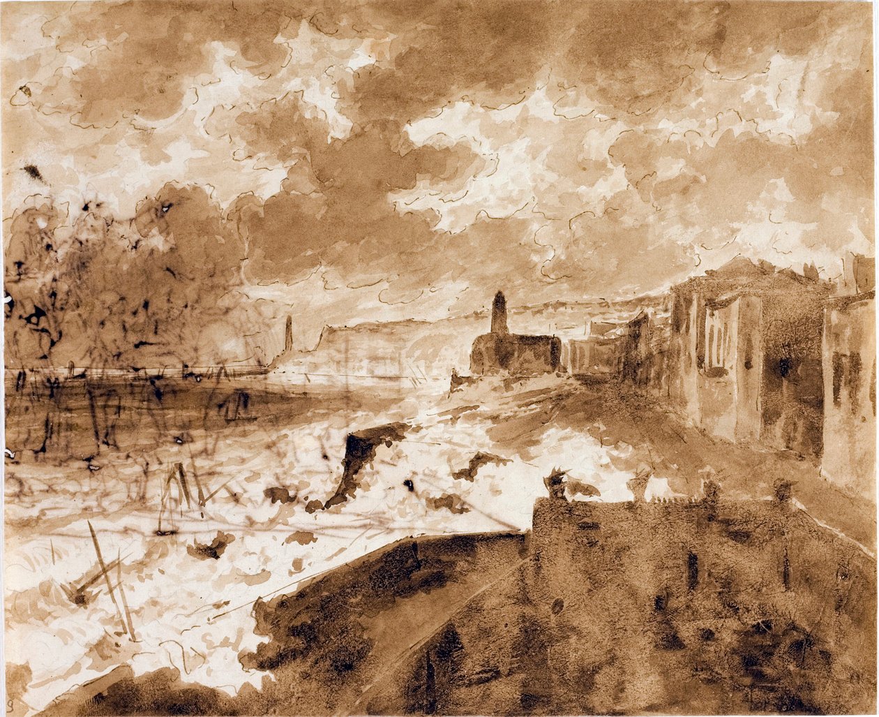 Přímořské pobřeží v Janově, během přílivu v roce 1821 (Akvarel, kolem roku 1821) od Luigi Garibbo