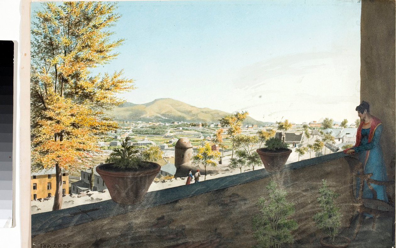 Sousedství periferie Janova (kresba a akvarel, cca 1825) od Luigi Garibbo