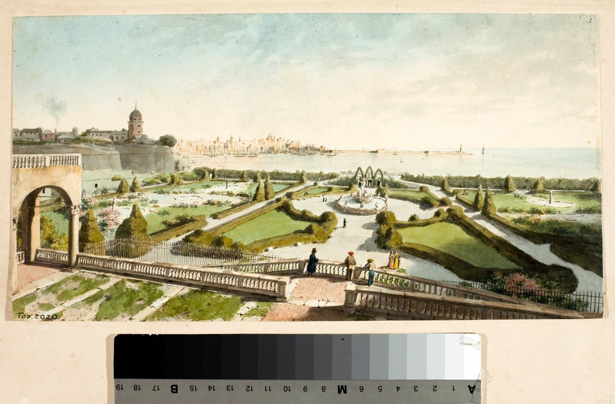 Park vily prince Doria a Janov v pozadí (kresba a akvarel, cca 1825) od Luigi Garibbo