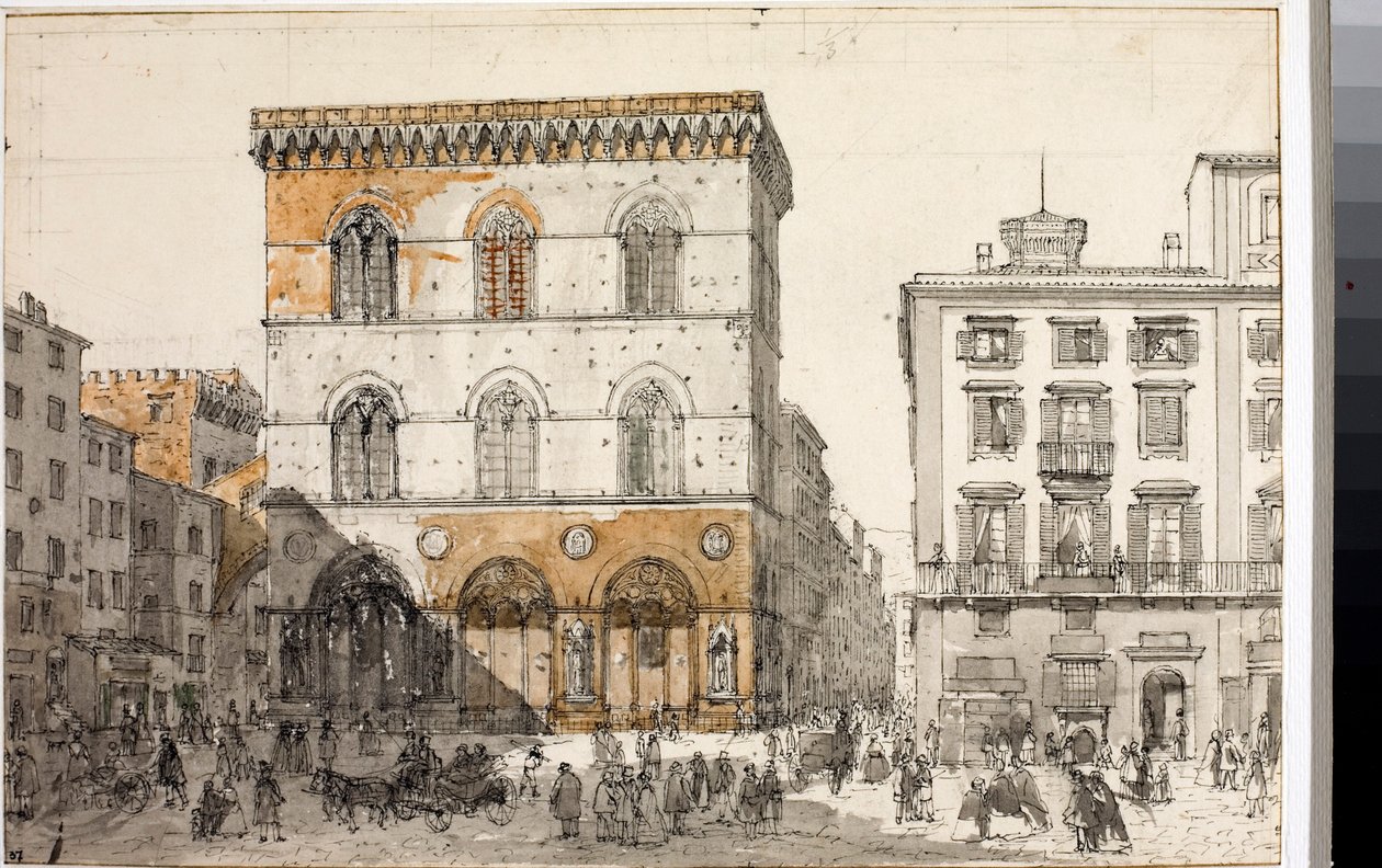 Pohled na kostel Orsanmichele ve Florencii (akvarel, cca 1820) od Luigi Garibbo