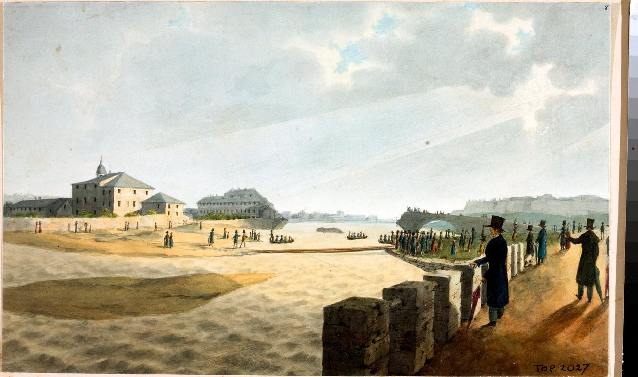 Pohled na most Pila v Janově (akvarel, cca 1825) od Luigi Garibbo