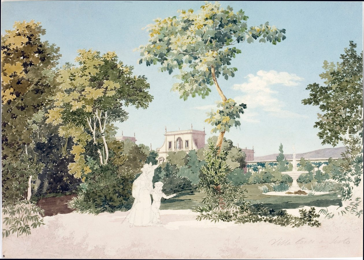 Pohled na Villa Corsi v Sesto Fiorentino poblíž Florencie (akvarel, cca 1825) od Luigi Garibbo