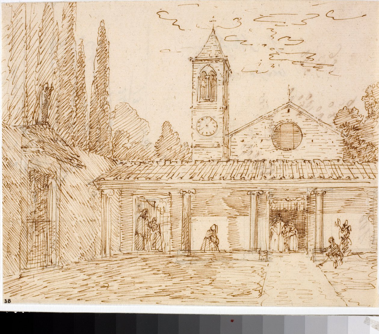 Pohled na kostel v renesančním stylu (kresba tuší, cca 1825) od Luigi Garibbo