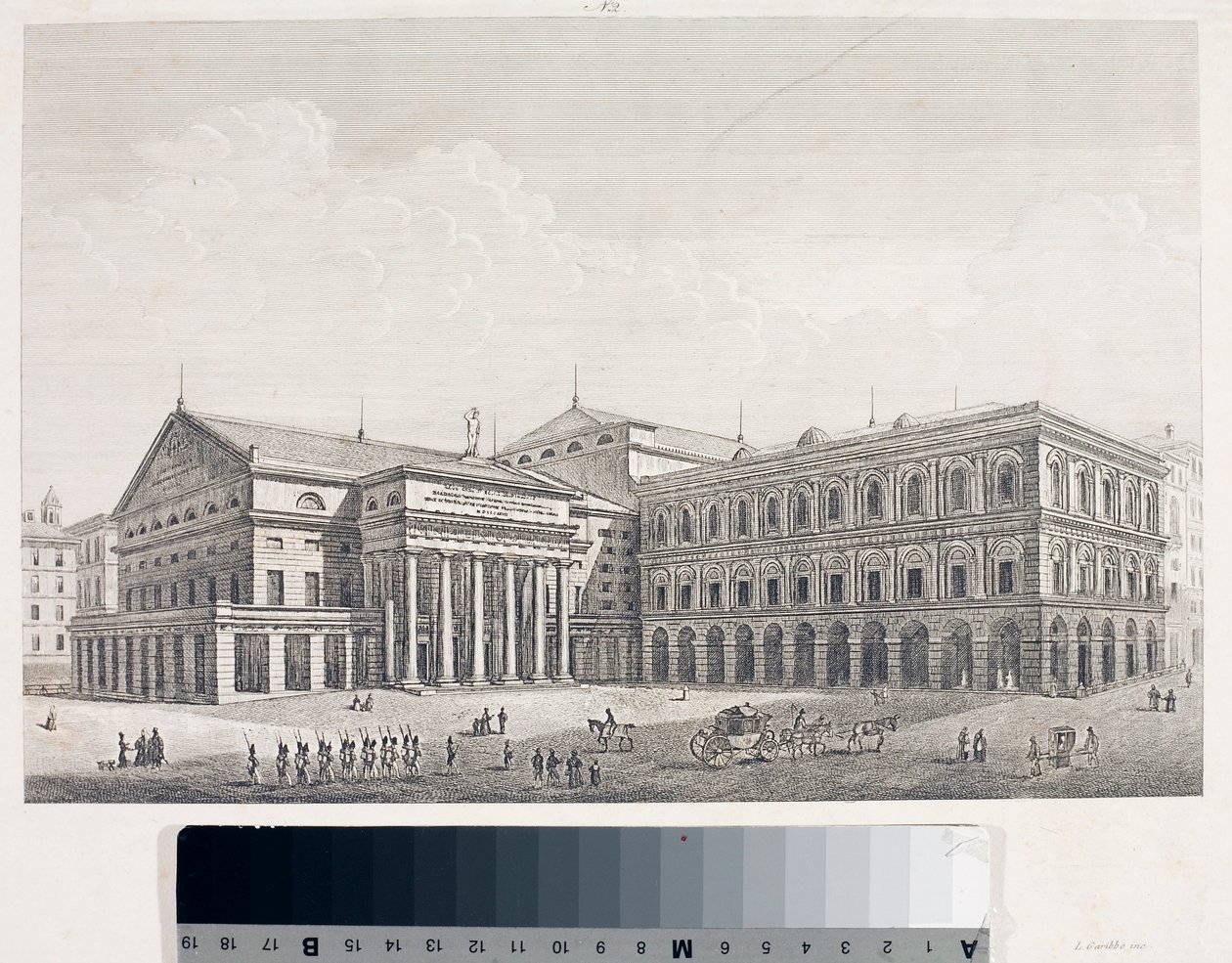 Pohled na divadlo Carlo Felice a palác Accademia v Janově (Let od Luigi Garibbo