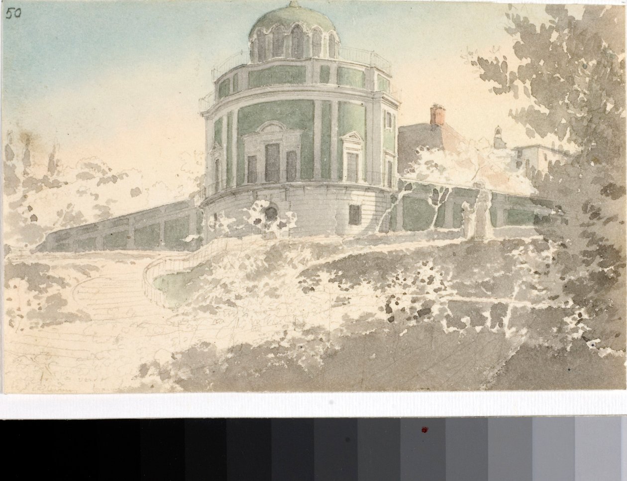 Pohled na Pavilion Kaffeehause v zahradách Boboli (Akvarel, cca 1825) od Luigi Garibbo