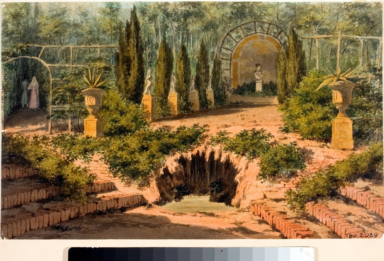 Pohled do zahrady vily Doria a Pegli u Janova (Akvarel, cca 1825) od Luigi Garibbo