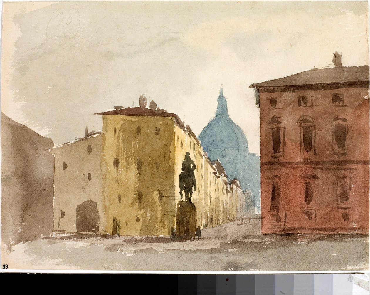 Pohled na náměstí kostela Santa Annunziata, Florencie (akvarel, cca 1825) od Luigi Garibbo