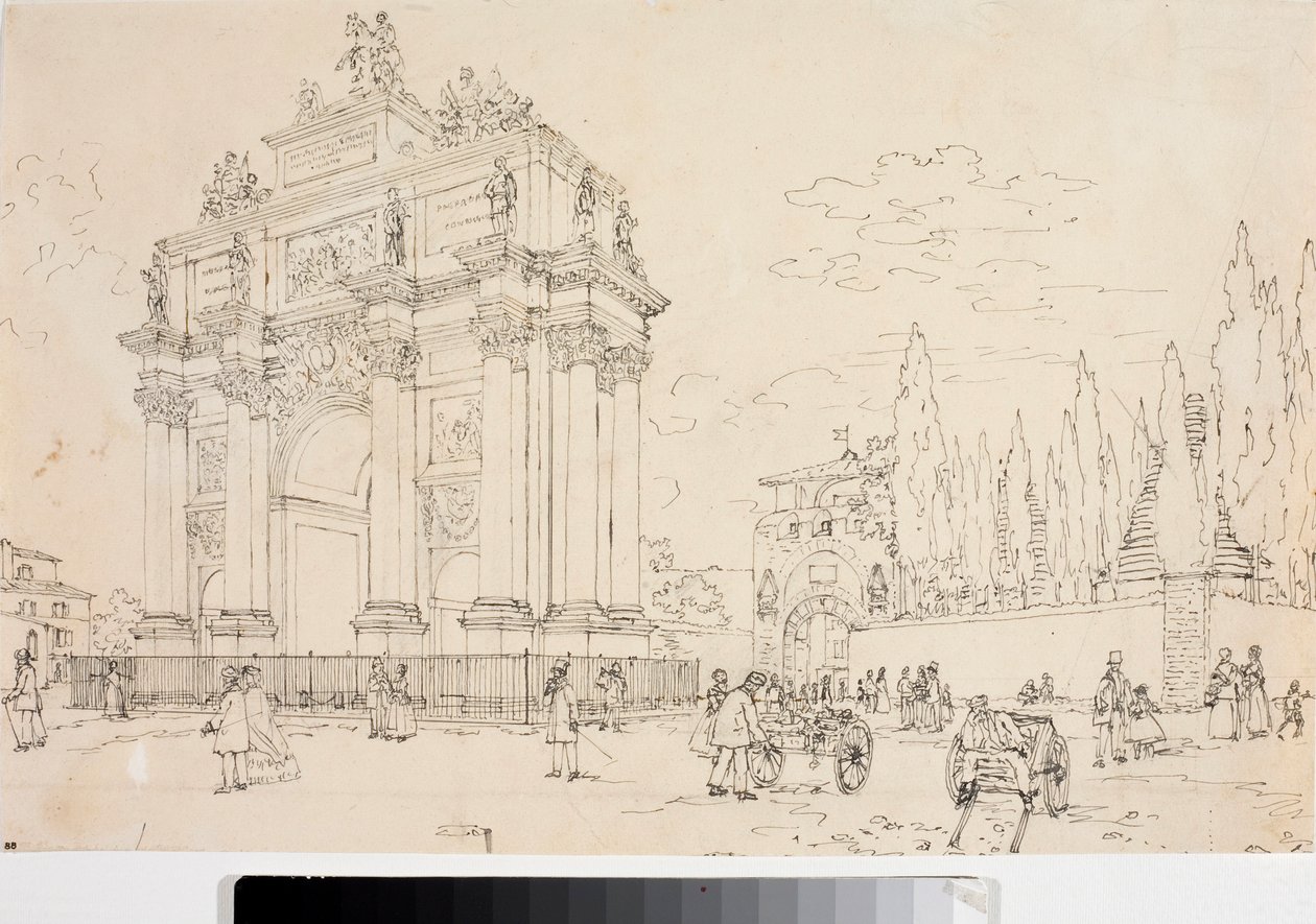 Pohled na vítězný oblouk v Porta san Gallo, Florencie (kresba, cca 1825) od Luigi Garibbo