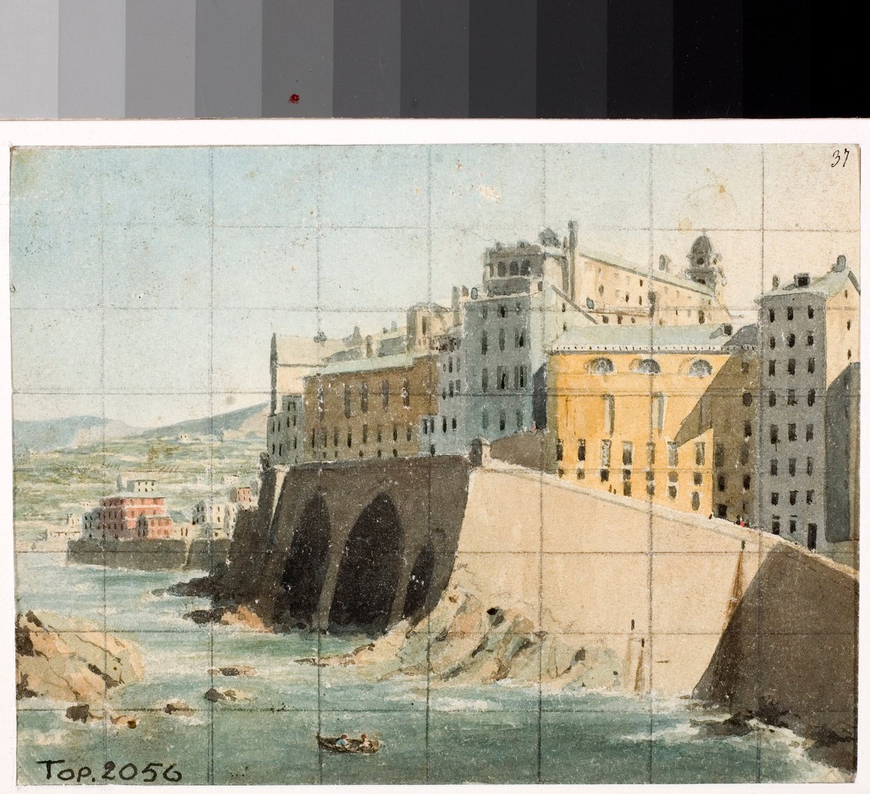 Pohled na hradby na moři v Janově (Akvarel, cca 1822) od Luigi Garibbo