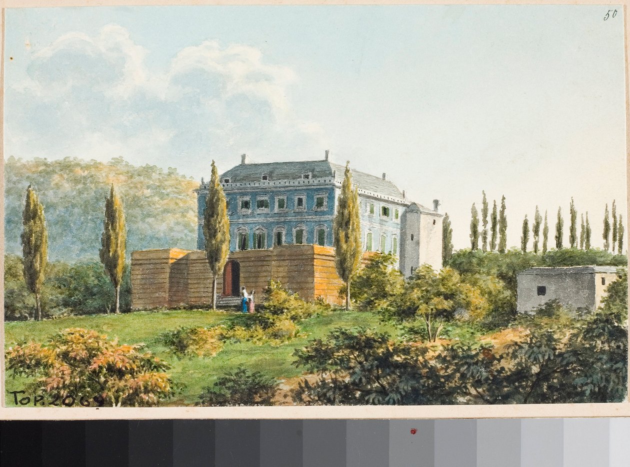 Pohled na vilu pravděpodobně ve čtvrti Albaro, Janov (Akvarel, cca 1825) od Luigi Garibbo