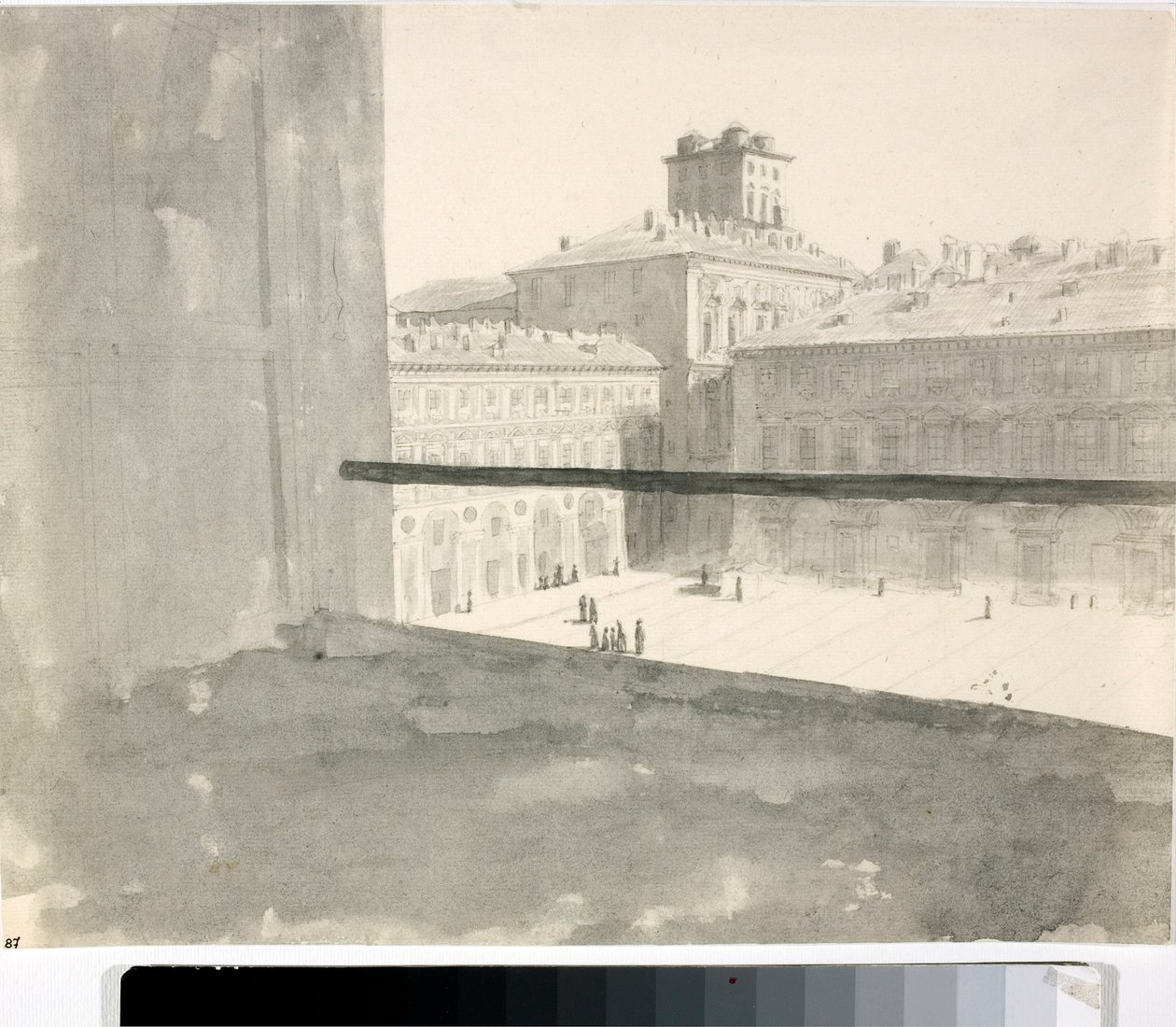 Pohled na náměstí z okna, Itálie (Lavis, ca 1825) od Luigi Garibbo