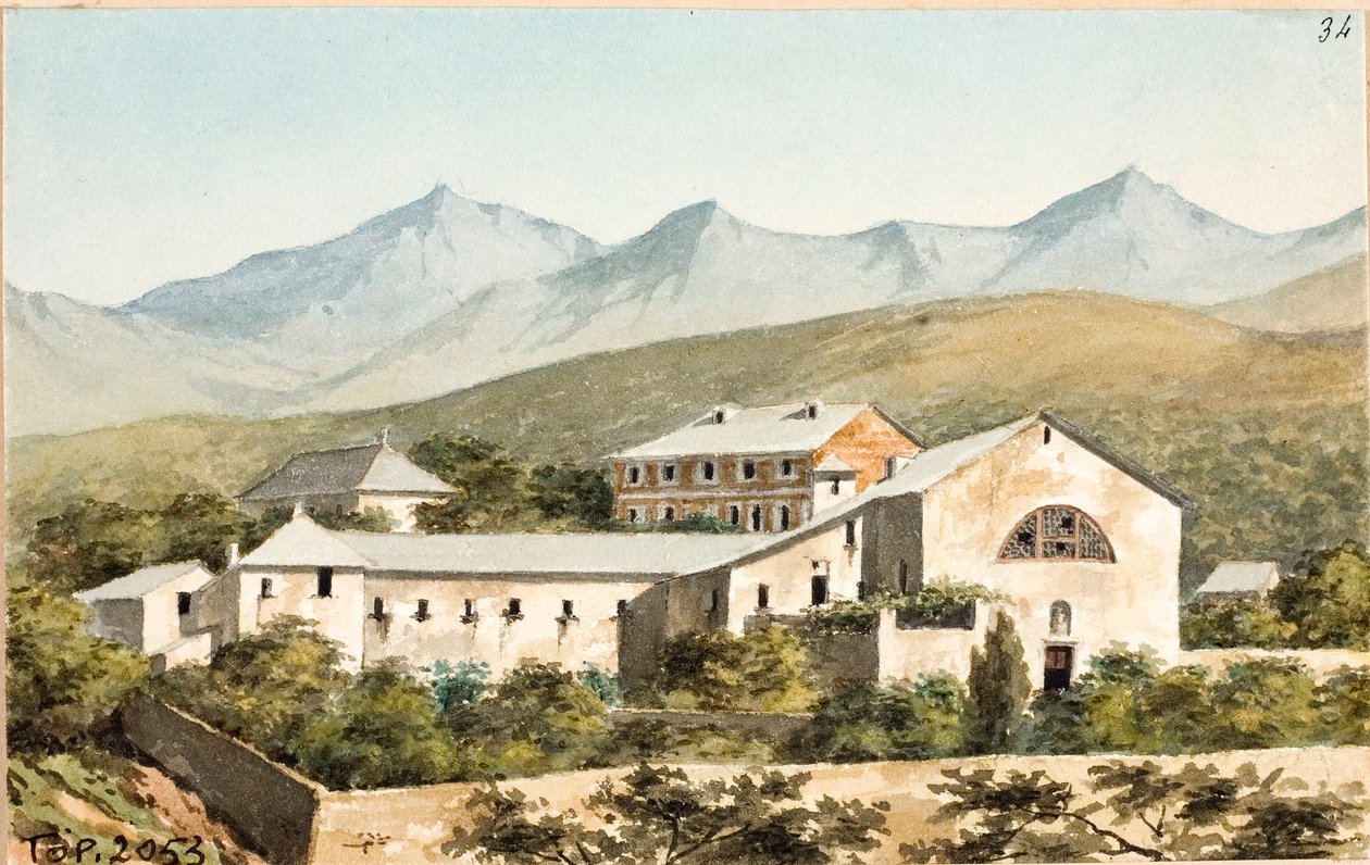 Pohled na svatyni Nostra Signora del Monte, Janov (akvarel, cca 1825) od Luigi Garibbo