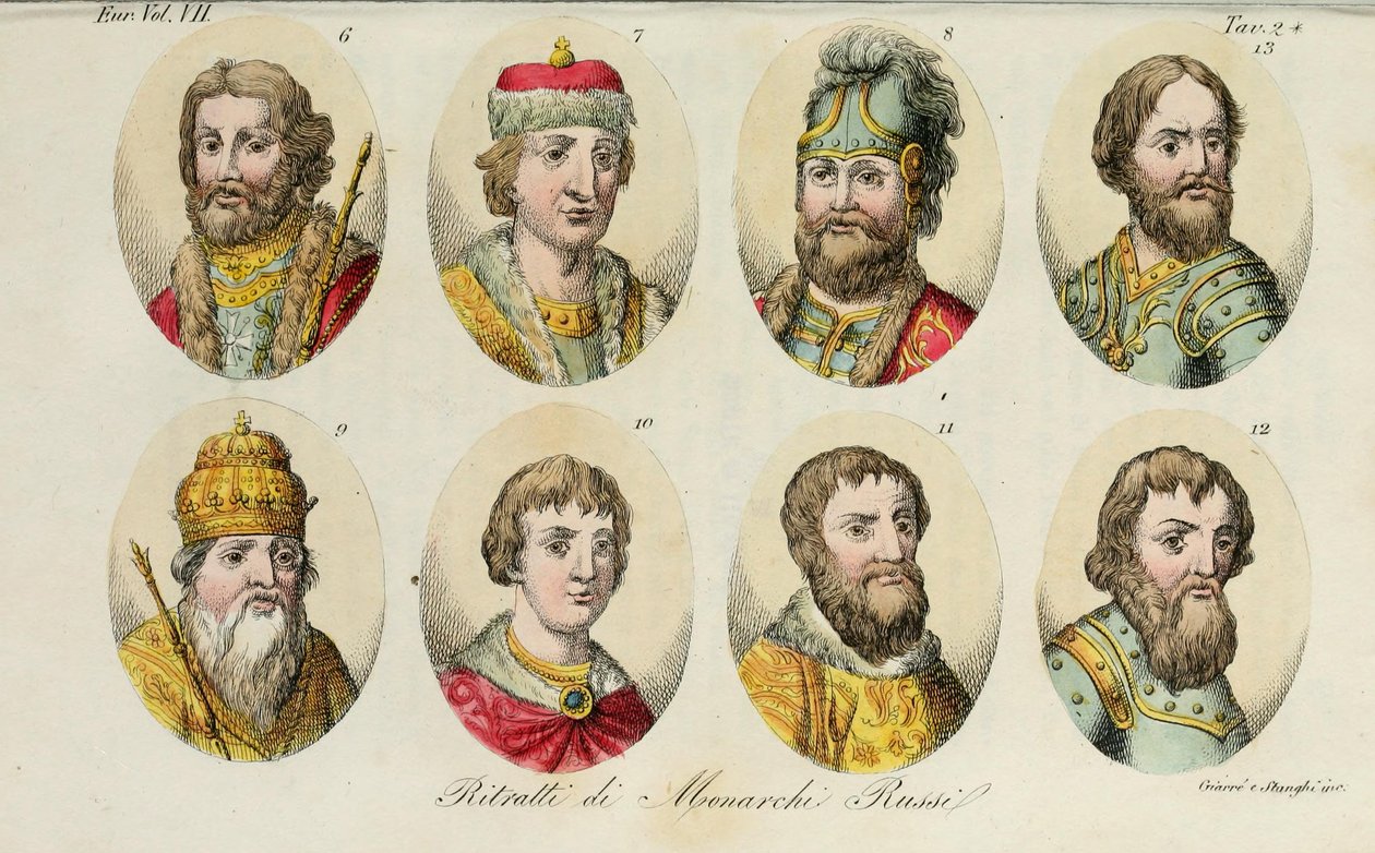 sh. Jaroslav sh. Svjatoslav I. 8. Svjatopolk I. Vladimír Monomach 10. Jurij I 11. Ivan I 12. Dmytro Donskoy 13. Ivan III, 1831 od Luigi Giarrè
