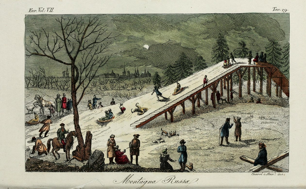 Horská dráha. Ilustrace ze starověkých a moderních zvyků nebo vládní historie Giulio Ferrario, 1831 od Luigi Giarrè