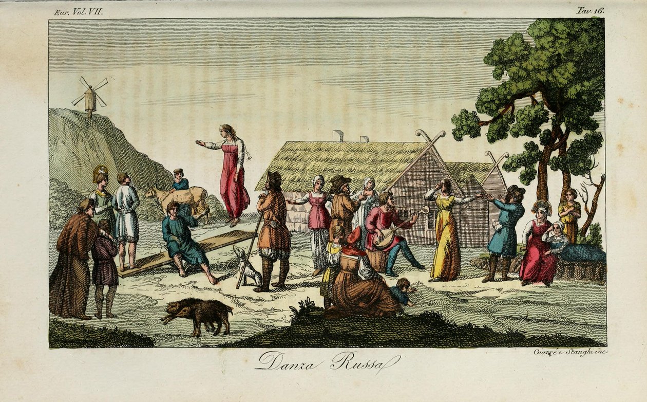 ruský tanec. Ilustrace ze starověkých a moderních zvyků nebo vládní historie Giulio Ferrario, 1831 od Luigi Giarrè