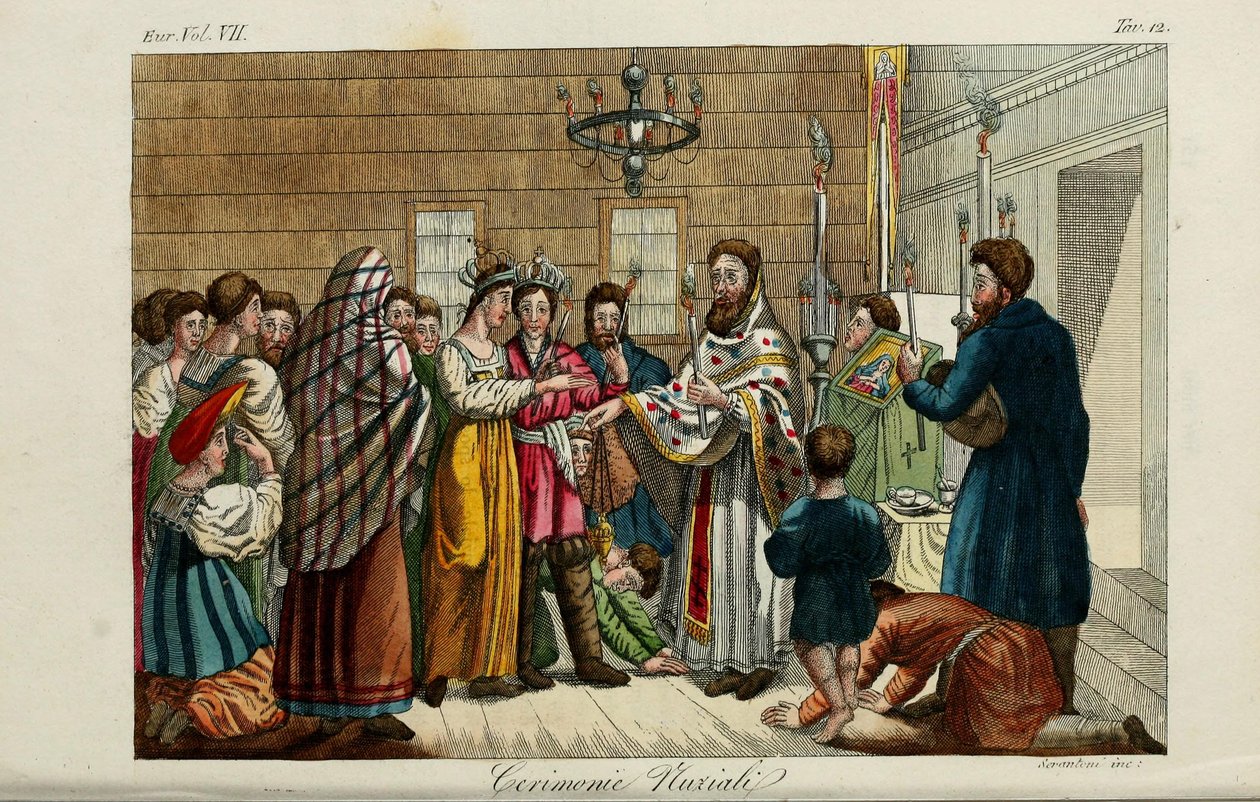 Zasnoubení. Ilustrace ze starověkých a moderních zvyků nebo vládní historie... od Giulia Ferraria, 1831 od Luigi Giarrè