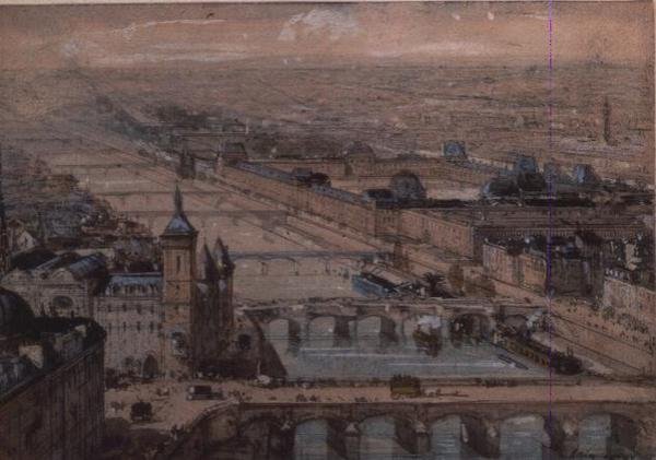 Ile de la Cite a Palais du Louvre v Paříži od Luigi Loir