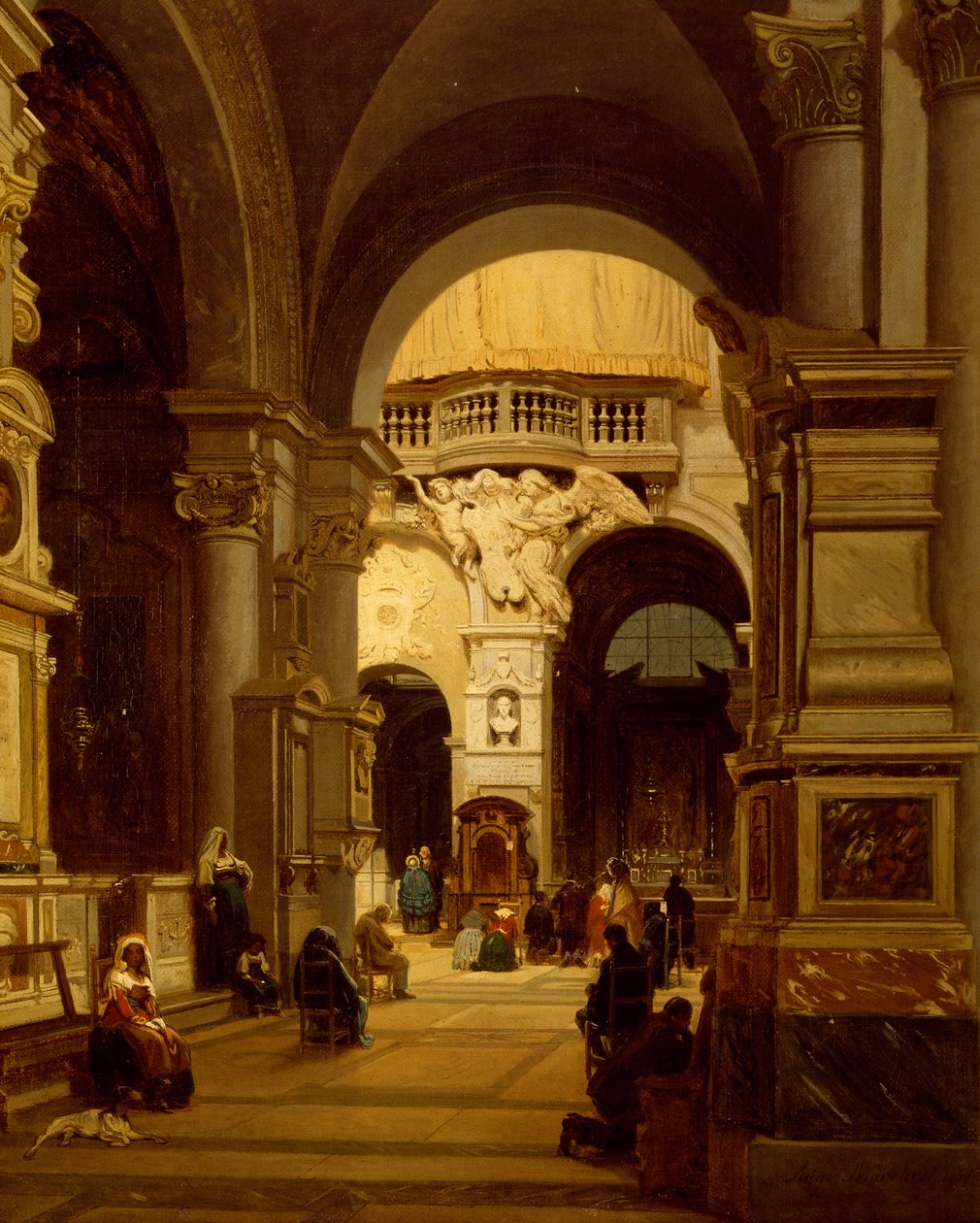Santa Maria del Popolon kirkko Roomassa, kirjoittanut Luigi Marchesi (1825-1862) od Luigi Marchesi