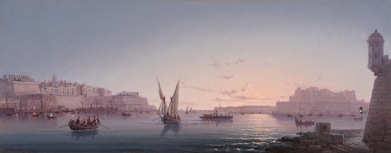 Velký přístav, Malta, z Corrodina, 1911 od Luigi Maria Galea