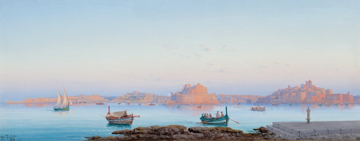 Grand Harbour, Malta, z Valletty, 1911 od Luigi Maria Galea