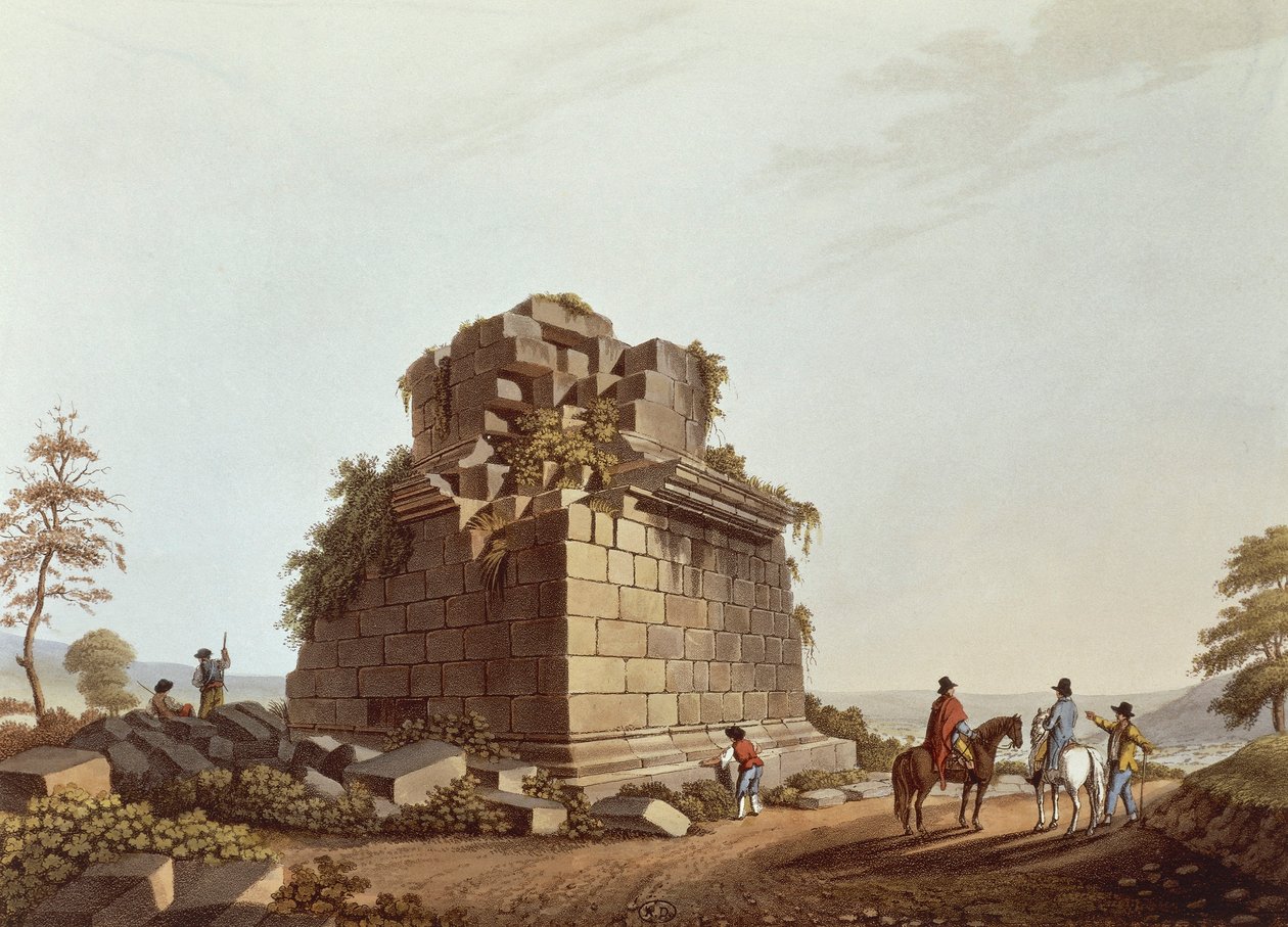 Základna monumentálního sloupu, Sicílie, ilustrace z Pohledy na Itálii, Luigi Mayer od Luigi Mayer