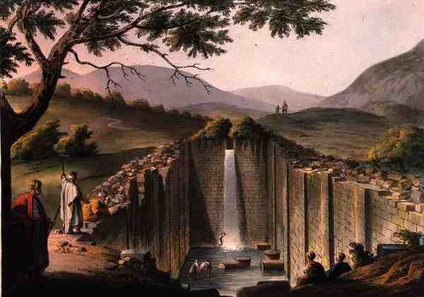 Fontána Siloam, poblíž Jeruzaléma, z knihy "Views of Palestine", svazek II, vydaná R. Bowyer Historic Gallery, Londýn od Luigi Mayer