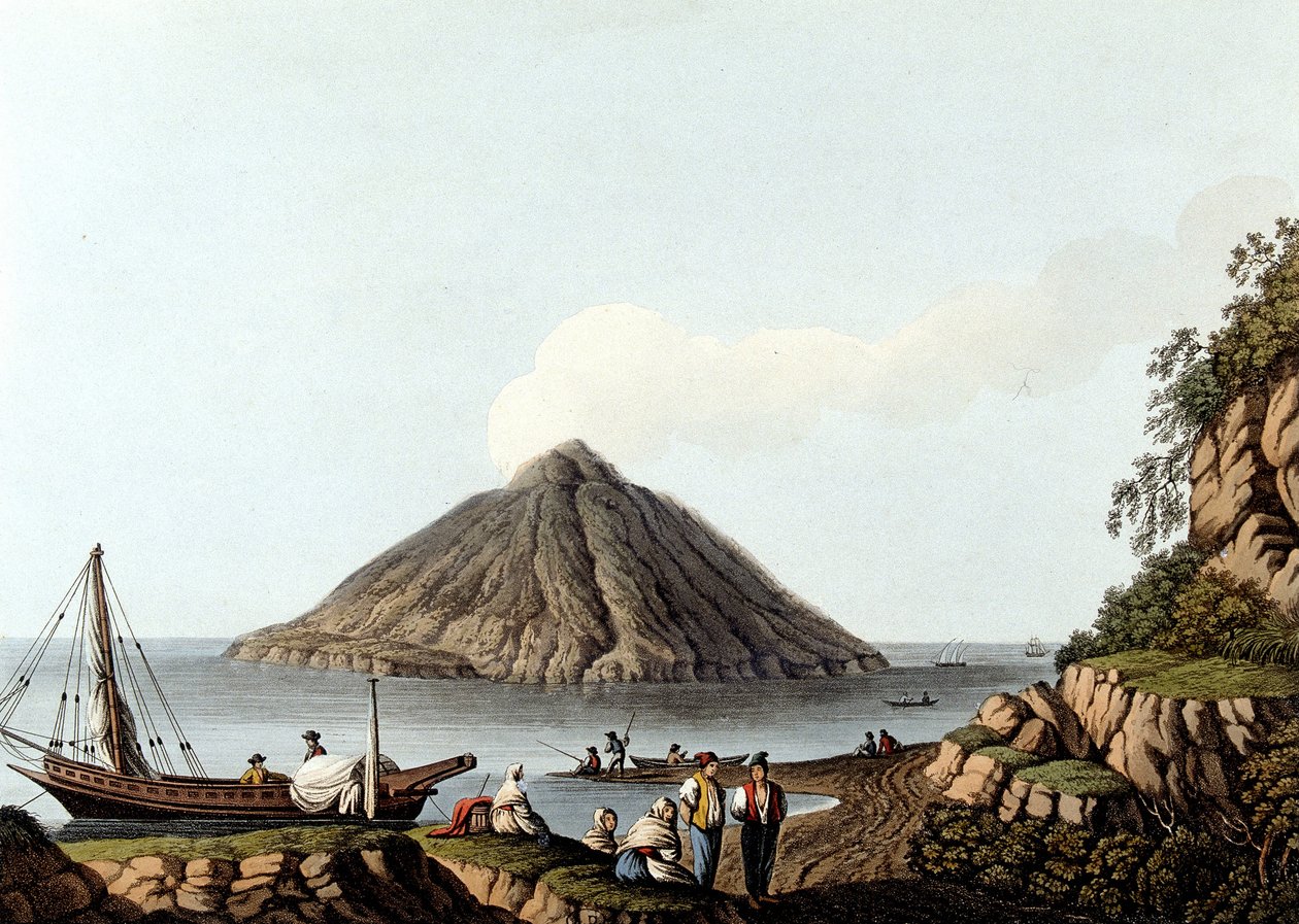 Ostrov Stromboli - v „“ Pohledy na Osmanské nadvlády, v Evropě, v Asii a na některých středomořských ostrovech“ od Luigi Mayera, Londýn od Luigi Mayer