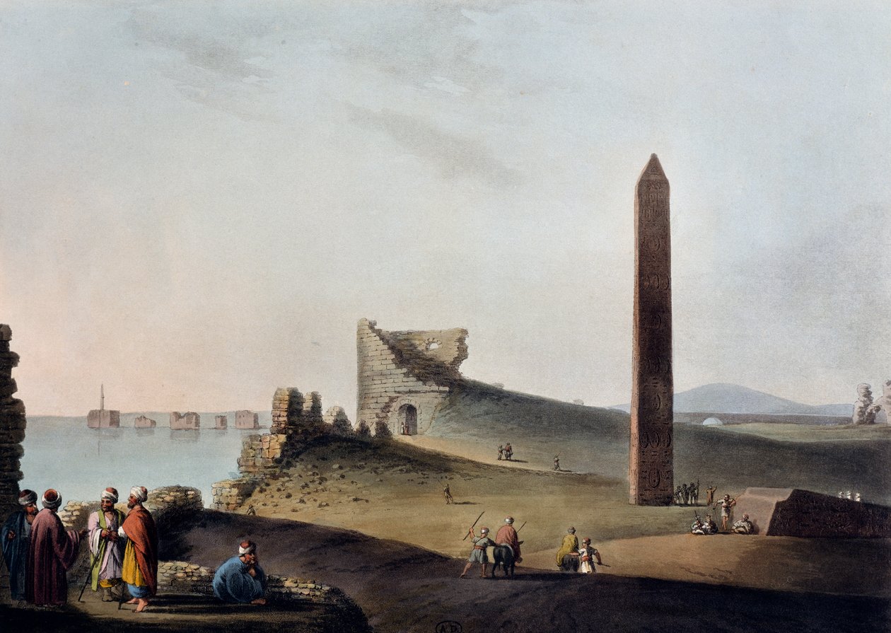 Obelisky z Alexandrie známé jako Kleopatřiny jehly, rytina, Luigi Mayer (1755-cca 1803), z Pohledů v Egyptě, Palestině a dalších částech Osmanské říše od Luigi Mayer