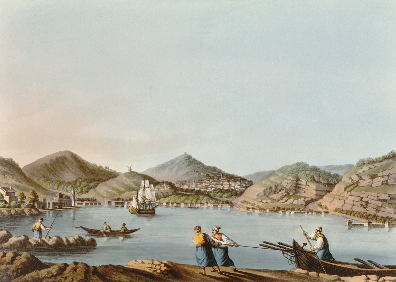 The Western Harbor of the Island of Samos, plate 60 from Views in the Ottoman Dominions, pub. od R. Bowyera, 1810 (akvatinta) od Luigi Mayer