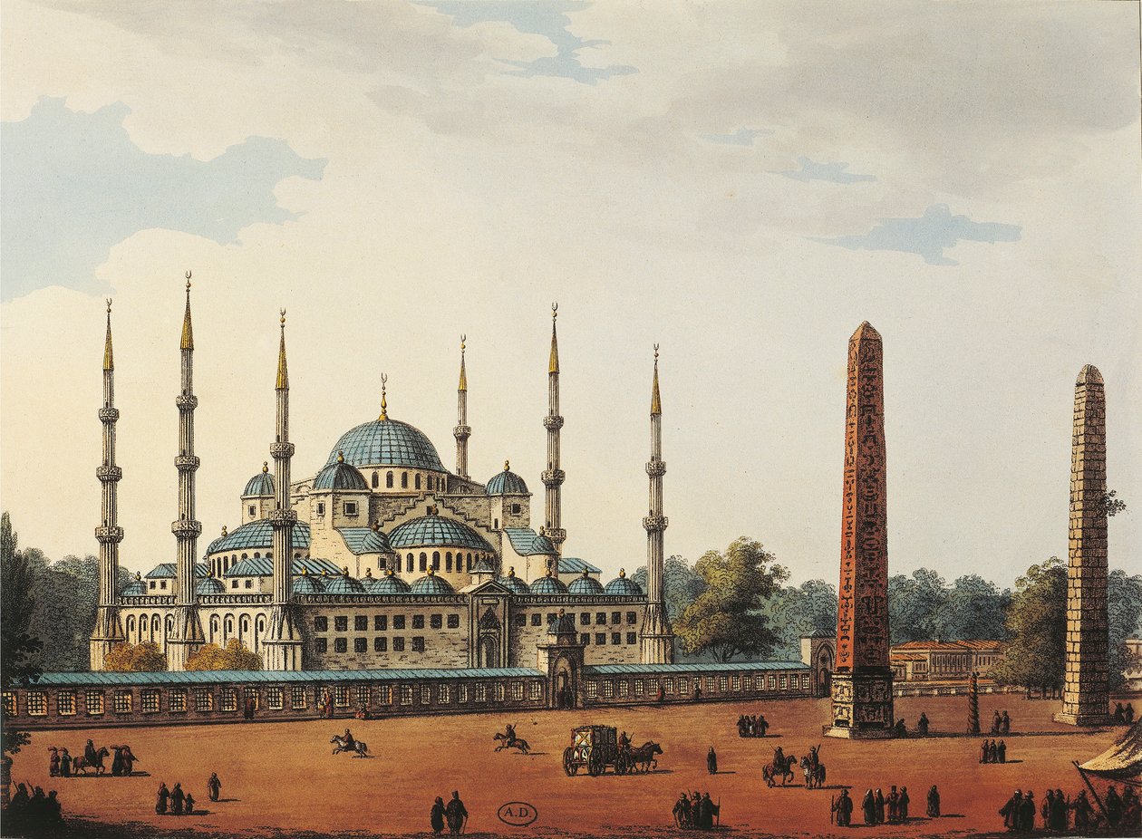 Turecko, Istanbul, Istanbulská Modrá mešita nebo Modrá mešita (Mešita sultána Ahmeta) Luigi Mayer od Luigi Mayer
