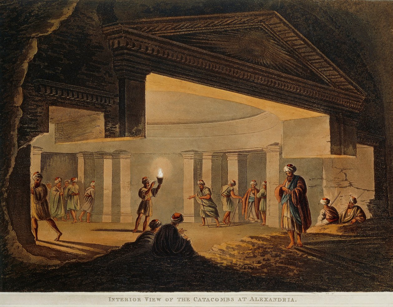Pohled na katakomby v Alexandrii (Egypt) z Pohledů v Egyptě od Luigi Mayera, rytina od Luigi Mayer