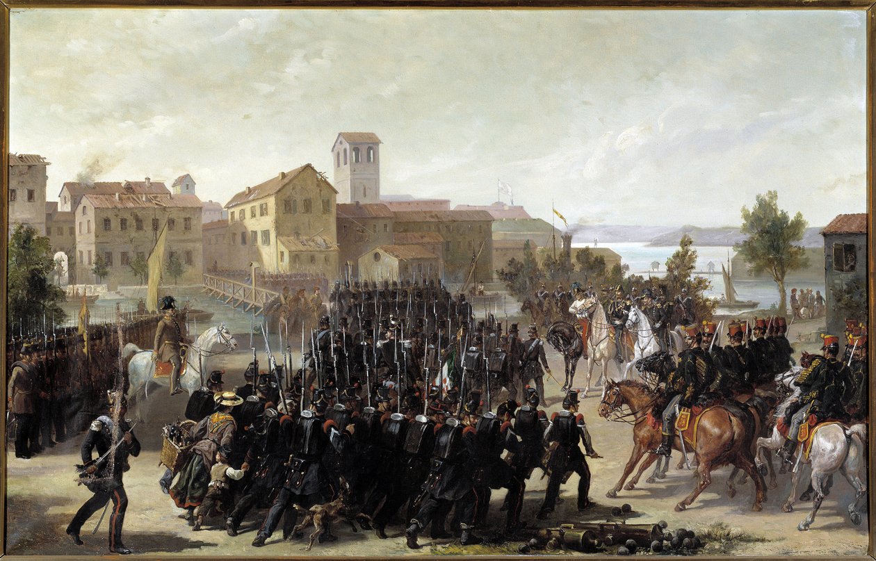 Dobytí města Peschiera del Garda Piemonty, 30. května 1848 (olej na plátně od Luigi Morgari