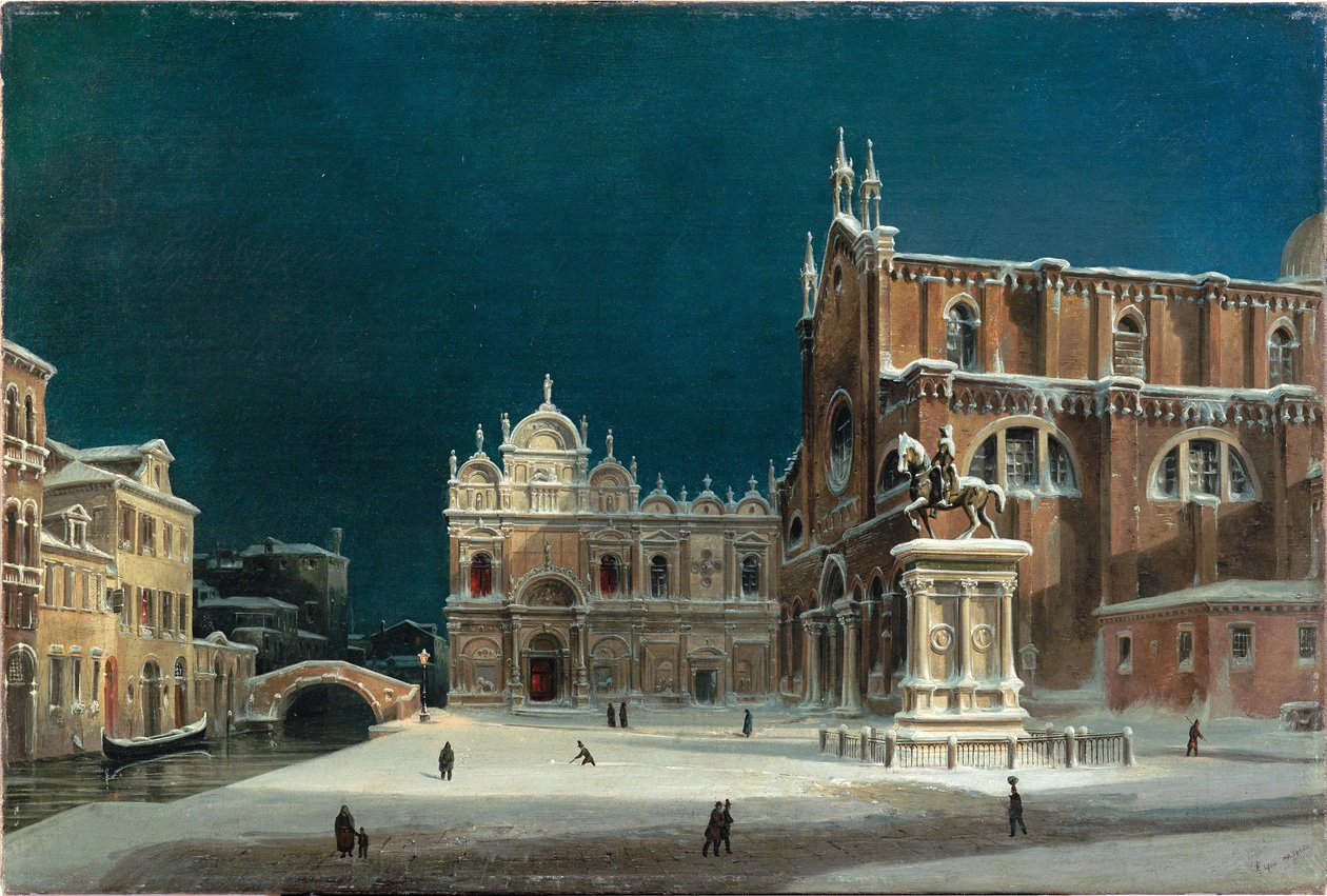 Noční pohled na Campo dei Santi Giovanni e Paolo, 1850. od Luigi Querena