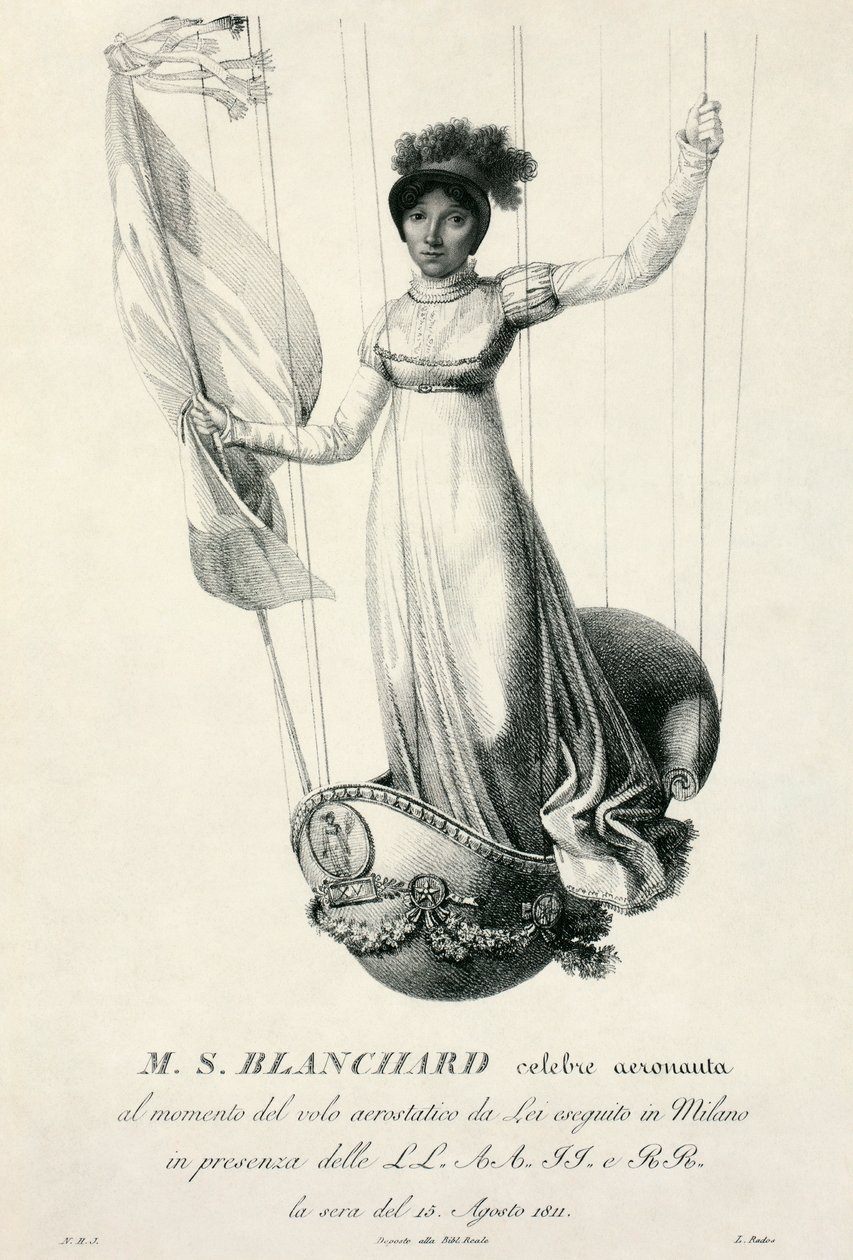 Portrét francouzské balonistky Sophie Blanchardové během jejího letu v Miláně, Itálie, 1811 od Luigi Rados