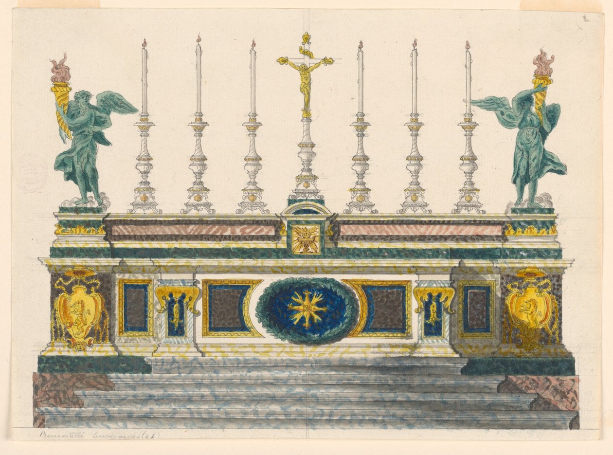 Kresba, Oltář z barevných mramorů, asi 1820 od Luigi Righetti