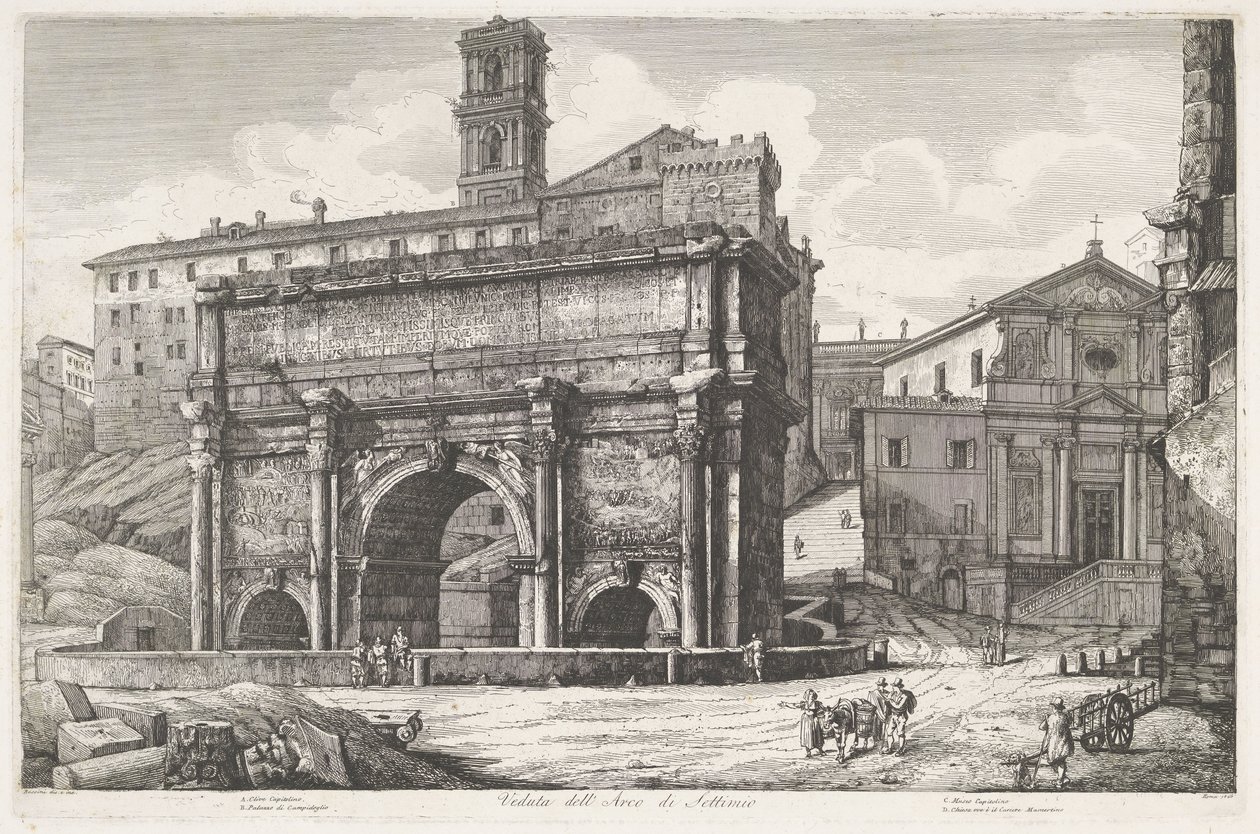 Boog van Septimius Severus do Říma Pohled na Septimův oblouk (název na objektu) od Luigi Rossini