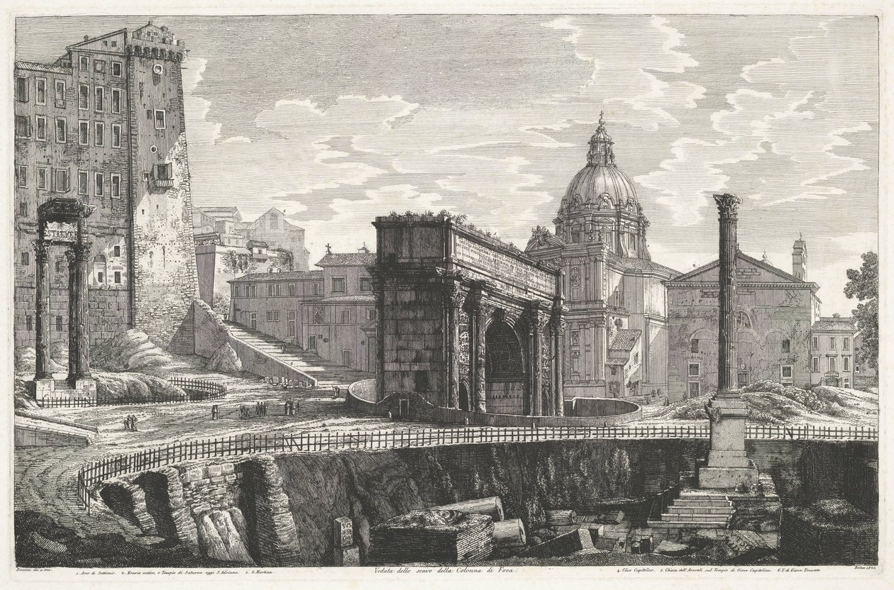 De Zuil van Phocas na Forum Romanum Veduta dello scavo della Colonna di Foca (název na objektu) od Luigi Rossini